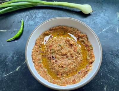 Muhammara (red pepper and nut spread). (Kathy Gunst/Here & Now)