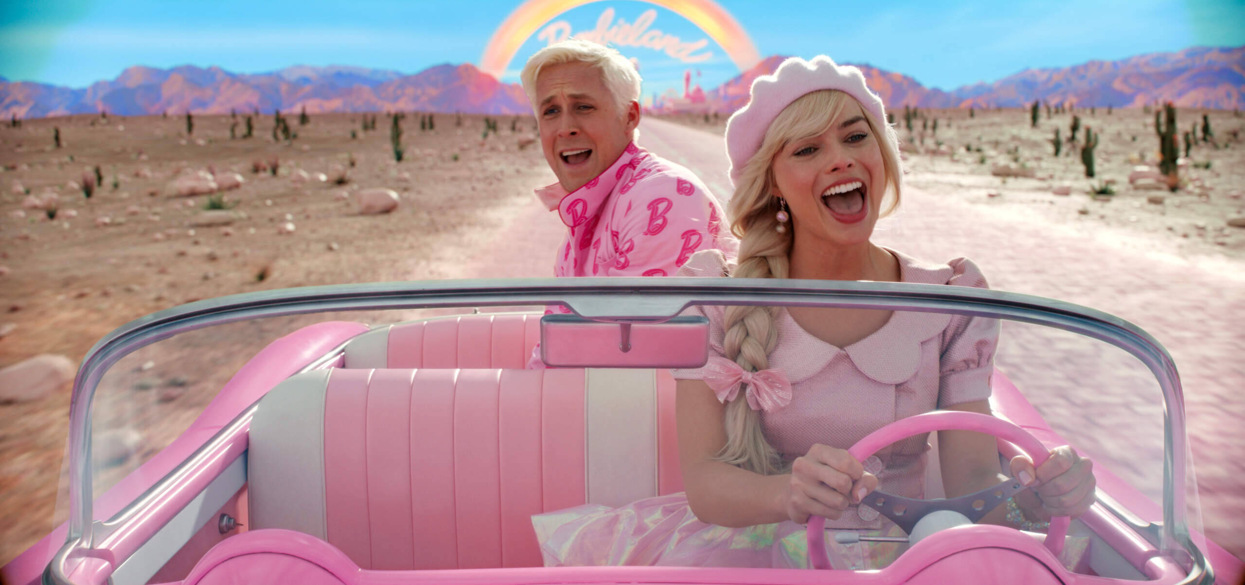Ryan Gosling as Ken and Margot Robbie as Barbie in Warner Bros. Pictures’ “BARBIE.” (Courtesy Warner Bros)