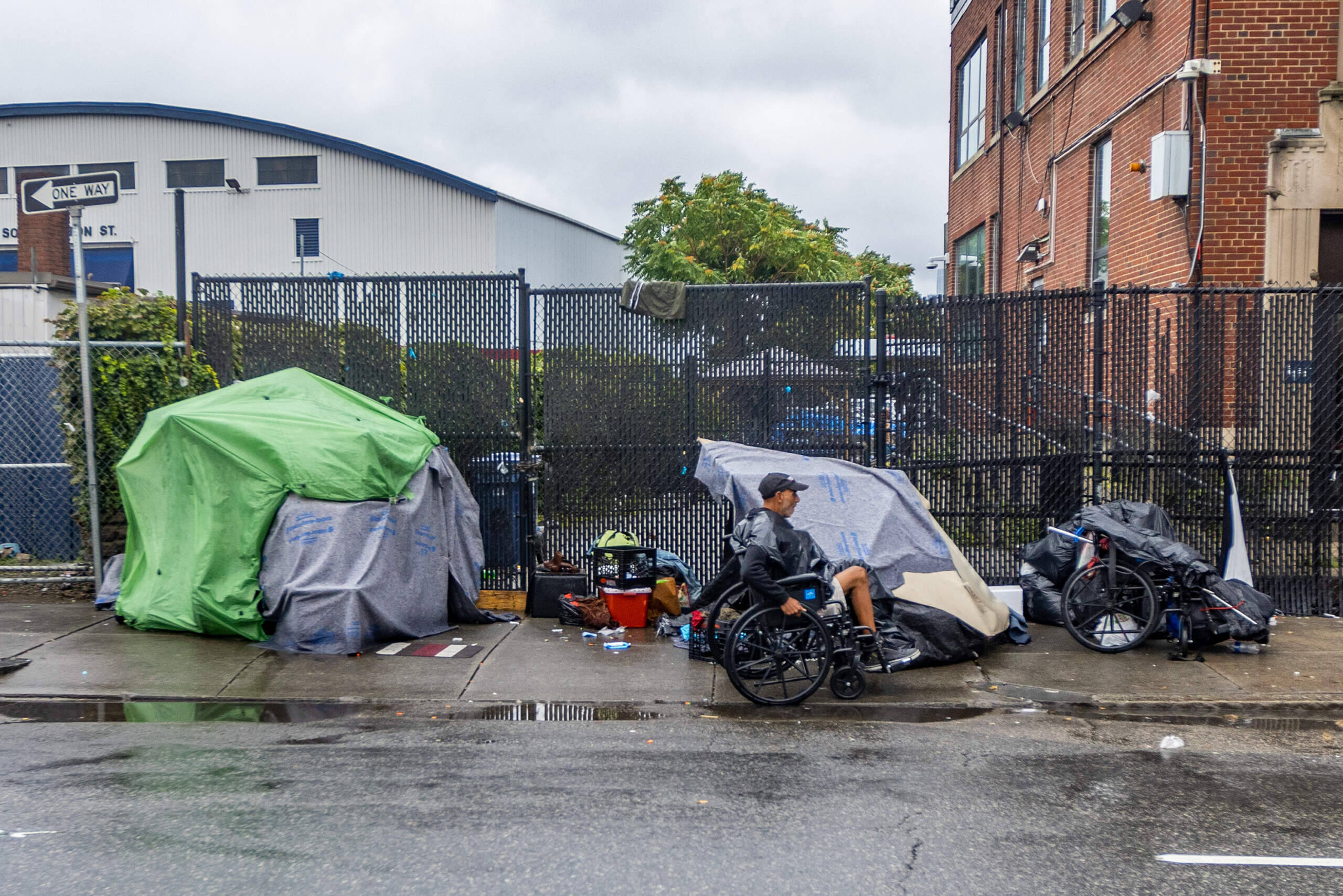 Tents where homeless people are living on Southampton Street in the the area known as &quot;Mass. and Cass&quot; located at the intersection of Massachusetts Avenue and Melnea Cass Boulevard, Aug. 25, 2023. (Jesse Costa/WBUR)