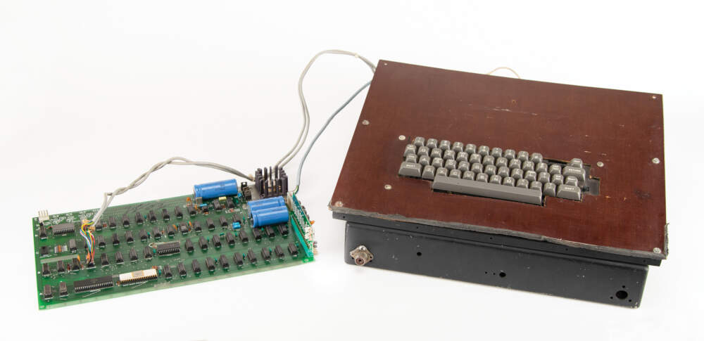 This photo provided by RR Auction shows a vintage Apple computer built in the 1970s and signed by company co-founder Steve Wozniak.(Courtesy Nikki Brickett/RR Auction)