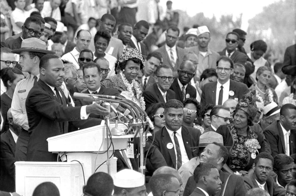 The Rev. Dr. Martin Luther King Jr., head of the Southern Christian Leadership Conference, speaks to thousands during his &quot;I Have a Dream&quot; speech in front of the Lincoln Memorial. (AP Photo/File)