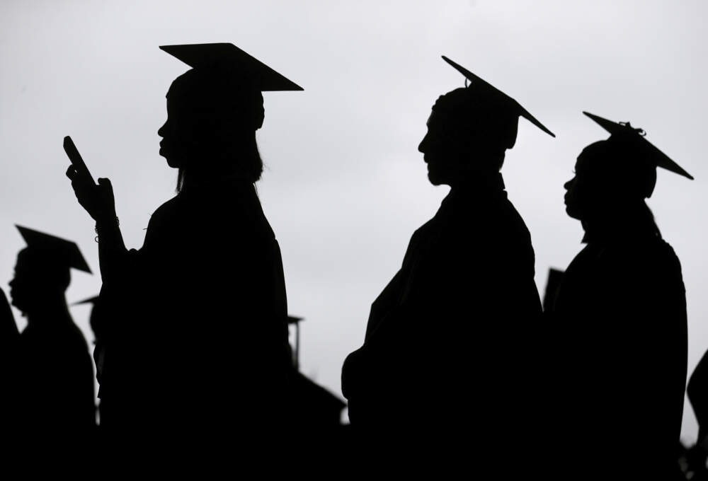 New graduates line up before the start of a community college commencement in East Rutherford, N.J. (Seth Wenig/AP)