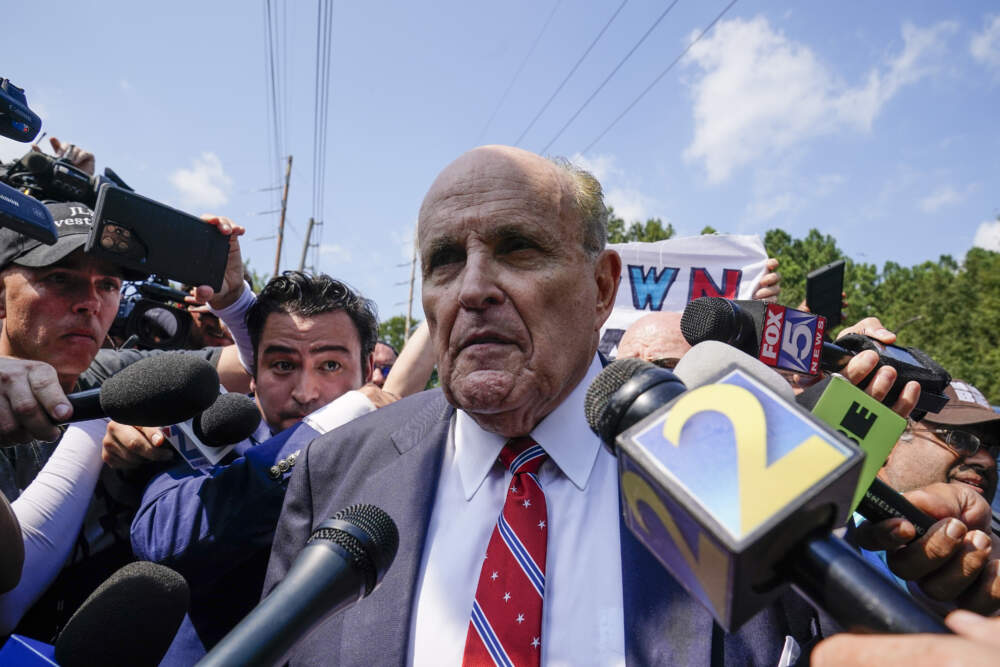 Rudy Giuliani speaks outside the Fulton County jail in Atlanta. (Brynn Anderson/AP)