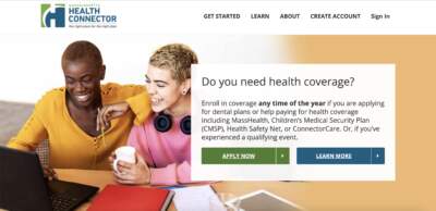 A screenshot of the state's health care exchange.