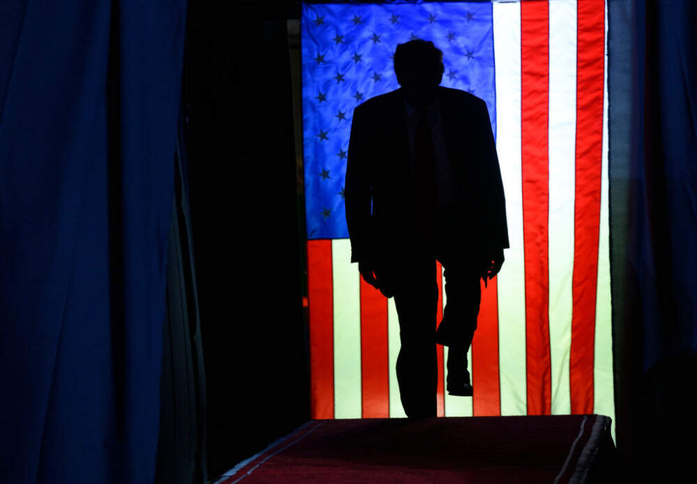 Former U.S. President Donald Trump enters Erie Insurance Arena for a political rally while campaigning for the GOP nomination in the 2024 election on July 29, 2023 in Erie, Pennsylvania. (Photo by Jeff Swensen/Getty Images)