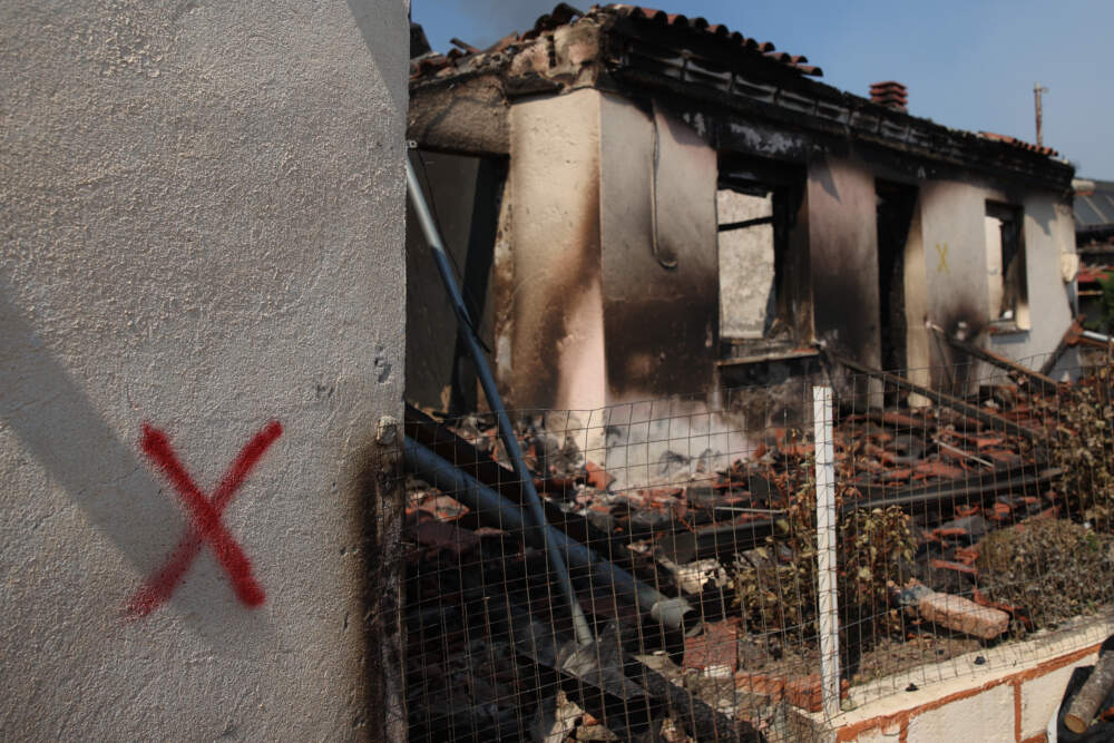 A view of a burnt down house after the largest wildfire which Alexandroupolis and Evros regions have faced in the last 20 years in Evros, Greece on August 28, 2023. (Photo by Ayhan Mehmet/Anadolu Agency via Getty Images)