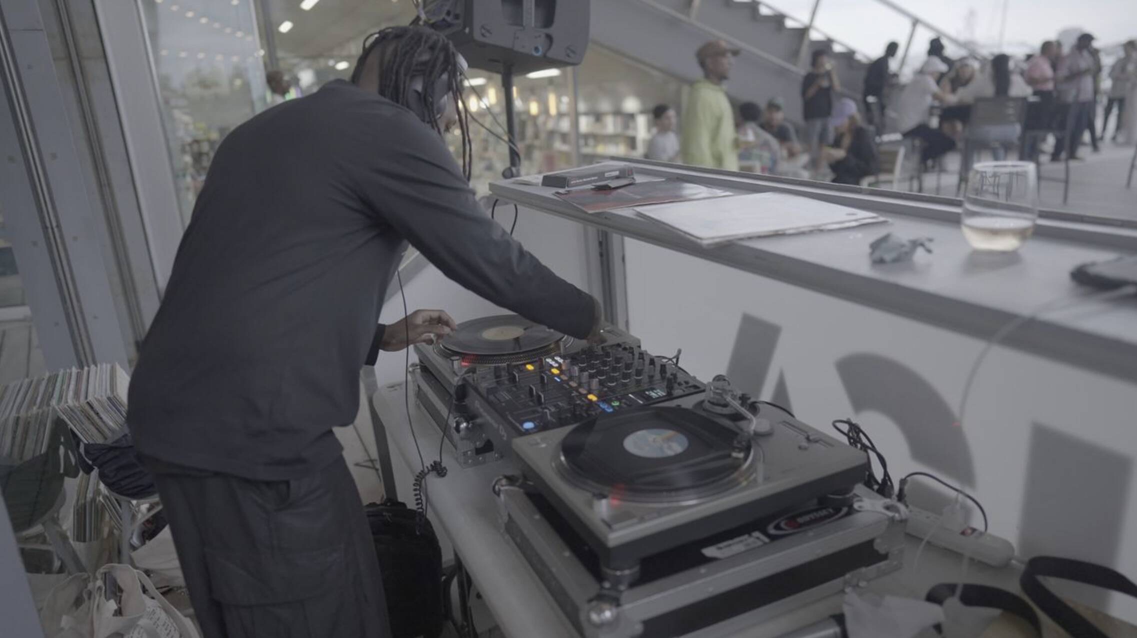 Tyler Kpakpo spins vinyl records during his DJ set last month at the ICA’s Vinyl Nights. (Photo courtesy Tyler Kpakpo)