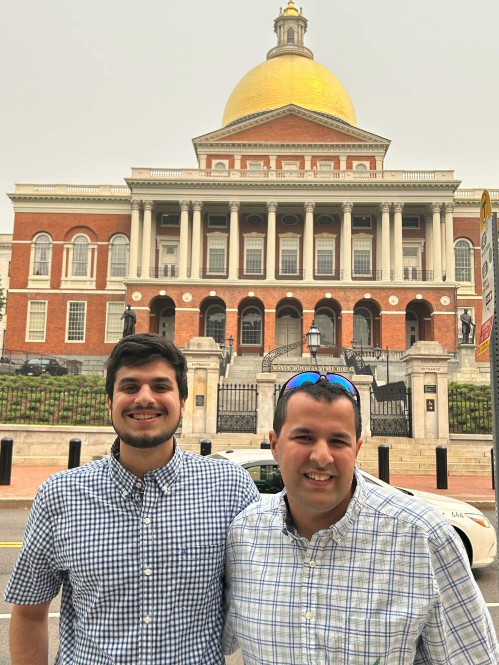 The author's two sons, Troy, on the left, and Sam, at the Massachusetts State Capitol in June, where they were advocating in favor of the Blue Envelope Bill.  (Courtesy Ilyse Levine-Kanji)