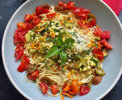 (Please don’t let it) end of summer pasta. (Kathy Gunst/Here & Now)