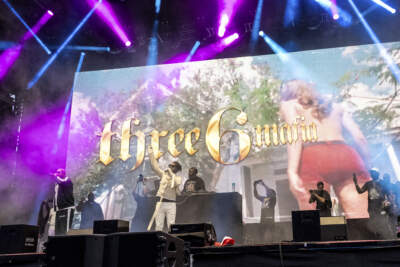 Juicy J, left, and DJ Paul of Three 6 Mafia perform during the 2023 Bonnaroo Music and Arts Festival on Friday, June 16, 2023, in Manchester, Tenn. (Amy Harris/Invision/AP)