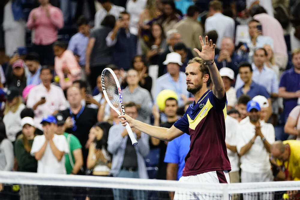 Daniil Medvedev, of Russia, celebrates after winning a match against Christopher O'Connell, of Australia, during the second round of the U.S. Open tennis championships. (Frank Franklin II/AP)