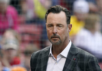 Former Boston Red Sox player Tim Wakefield looks on before the start of a baseball game between the Red Sox and Oakland Athletics at Fenway Park, Wednesday, June 15, 2022, in Boston. (Mary Schwalm/AP)