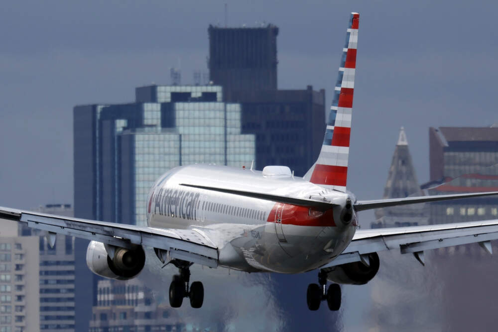 An American Airlines plane lands at Logan International Airport, Thursday, Jan. 26, 2023, in Boston. (Michael Dwyer/AP)