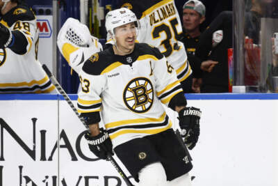 Boston Bruins left wing and newly-minted team captain Brad Marchand skates during the first period of an NHL hockey game. (Jeffrey T. Barnes/AP)