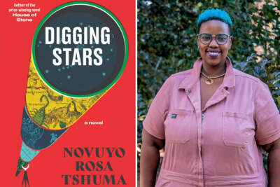 Novuyo Rosa Tshuma's new novel &quot;Digging Stars&quot; explores the cosmos and the power of knowledge. (Book cover courtesy the publisher; author photo by Cynthia Ayeza)