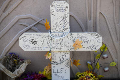 A memorial near where Elijah McClain was forcibly restrained by Aurora police officers on Billings Street. (Michael Ciaglo/Getty Images)