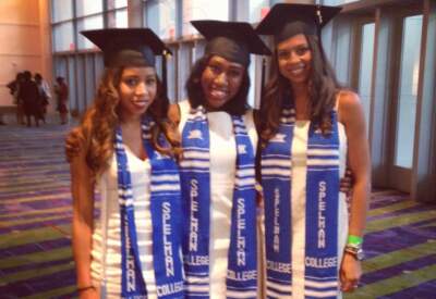 The author, on the far right, and two classmates at their graduation from Spelman College in May 2013. (Courtesy Nadia Harden)