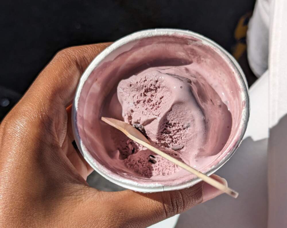 A scoop of black raspberry ice cream from Gracie’s in Somerville's Union Square.