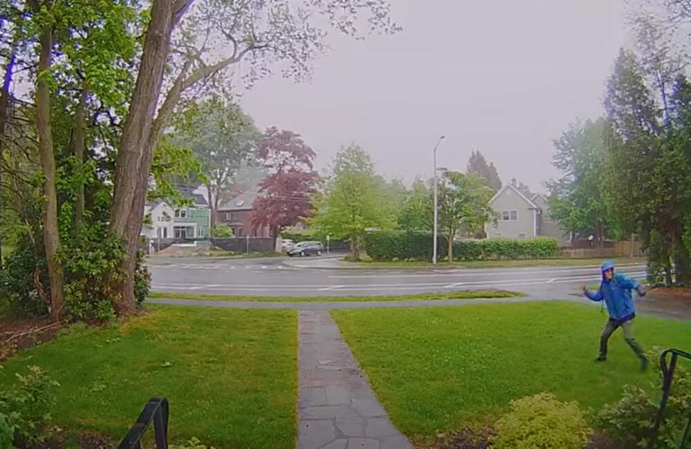 A screenshot from security camera footage shared by the Middlesex County District Attorney in May 2022. (Middlesex County District Attorney/YouTube)