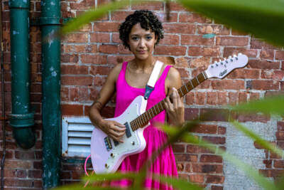 Kimaya Diggs before going on stage at a Sofar Sounds night at Sam Adams Brewery in Jamaica Plain. (Jesse Costa/WBUR)