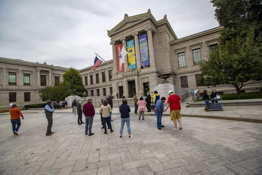 Employees pictured outside the Museum of Fine Arts, which was slated to host Boston Palestine Film Festival screenings. (Jesse Costa/WBUR)