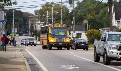 Waverley Street has become a popular walking route for families who recently lost school bus service in Framingham due to the worsening driver shortage. (Robin Lubbock/WBUR)