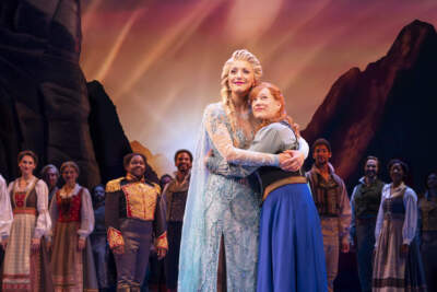 Caroline Bowman as Elsa, Lauren Nicole Chapman as Anna and the company of &quot;Frozen,&quot; now playing at the Citizens Bank Opera House. (Courtesy Matthew Murphy)