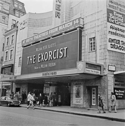 The horror film 'The Exorcist' showing at the Warner Rendezvous cinema in the West End of London, UK, 14th March 1974. (Evening Standard/Hulton Archive/Getty Images)