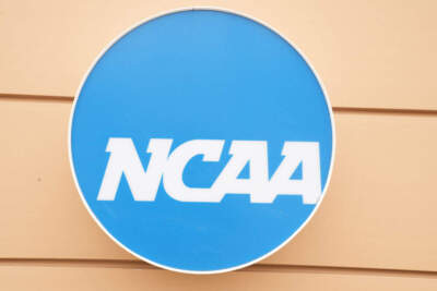 The NCAA logo on entrance sign outside of of the NCAA Headquarters on February 28, 2023 in Indianapolis, Indiana.  (Photo by Mitchell Layton/Getty Images)