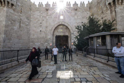 Israeli forces take security measures at Old City ahead of Friday prayers in Al-Aqsa Mosque on October 20, 2023 in Jerusalem.  (Mostafa Alkharouf/ Anadolu via Getty Images)