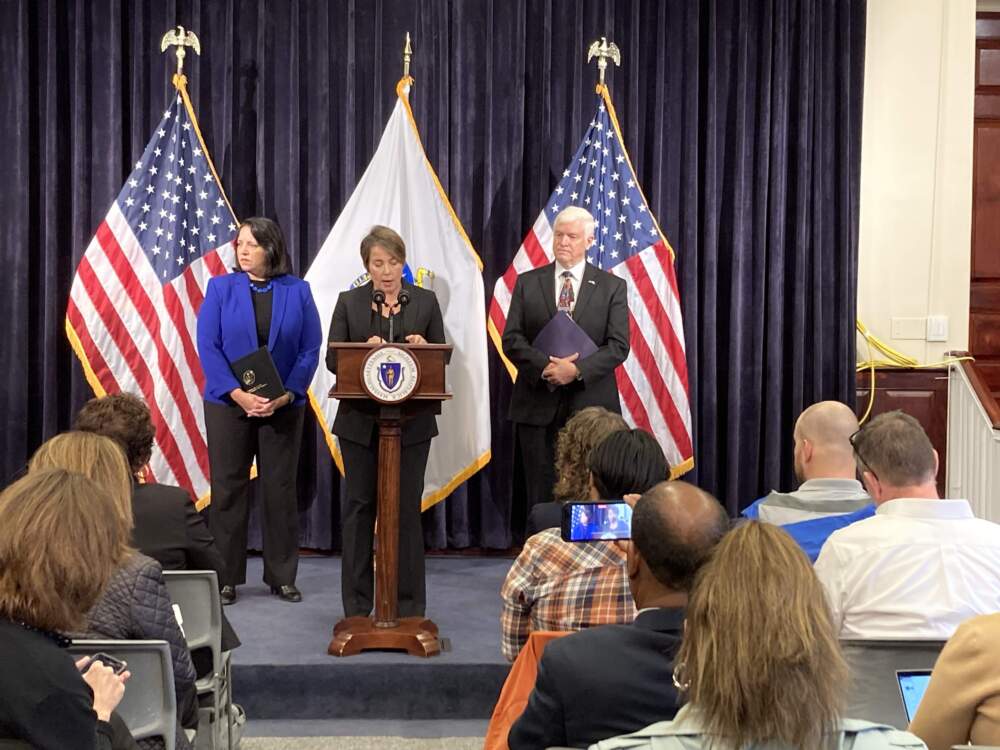 In mid-October, Gov. Maura Healey announced the state could no longer guarantee shelter and would start placing families on a waitlist when the system reached 7,500 households. (Gabrielle Emanuel/WBUR)