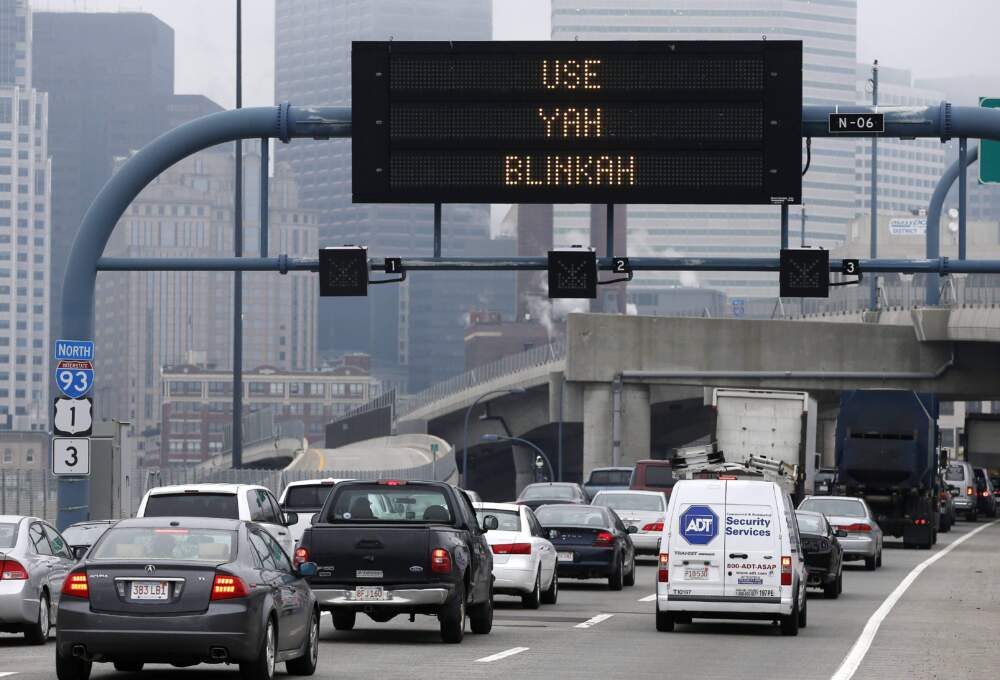 In this 2014 file photo, an electronic sign on I-93 displays the phrase &quot;Use Yah Blinkah&quot; in Boston. The state posted the message &quot;Changing Lanes? Use Yah Blinkah&quot; on signs around the city. &quot;Blinkah&quot; is how some Bostonians pronounce &quot;blinker.&quot; (Michael Dwyer/AP)