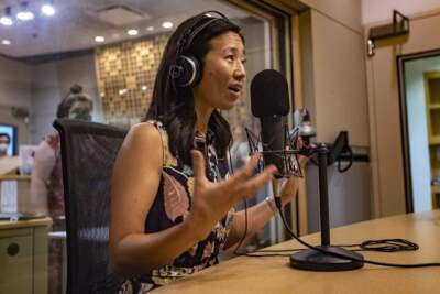 Mayor Michelle Wu in the WBUR studios on Radio Boston in 2022. (Jesse Costa/WBUR)
