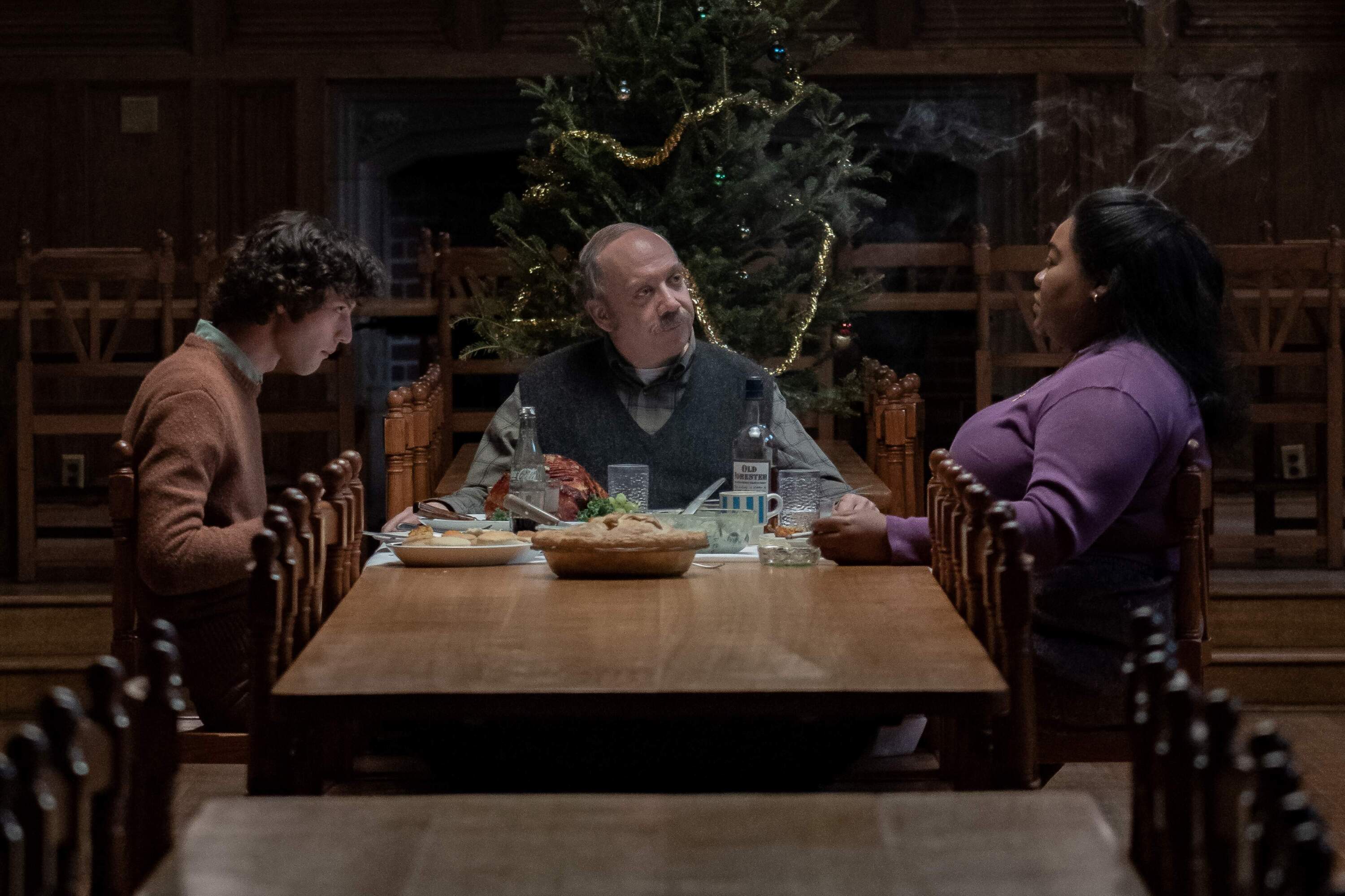 From left: Dominic Sessa, Paul Giamatti and Da’Vine Joy Randolph in director Alexander Payne’s &quot;The Holdovers.&quot; (Courtesy Seacia Pavao/Focus Features)