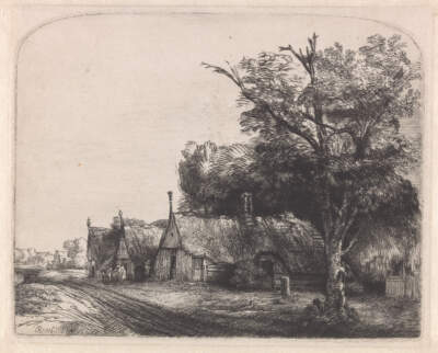 Rembrandt van Rijn, &quot;Landscape with Three Gabled Cottages Beside a Road,&quot; 1650, etching and drypoint. (Courtesy Museum Boijmans Van Beuningen, Rotterdam and Worcester Art Museum, photograph by Rik Klein Gotink)