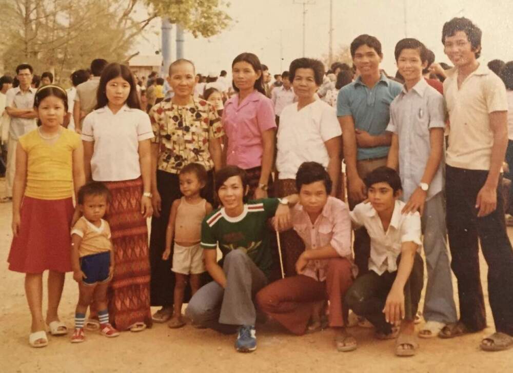 The author's family at the Sakeo refugee camp in 1982, before she was born. (Courtesy Soreath Hok)