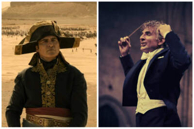 Left: Joaquin Phoenix in &quot;Napoleon.&quot; (Courtesy Apple TV+) Right: Bradley Cooper as Leonard Bernstein in &quot;Maestro.&quot; (Courtesy Netflix)