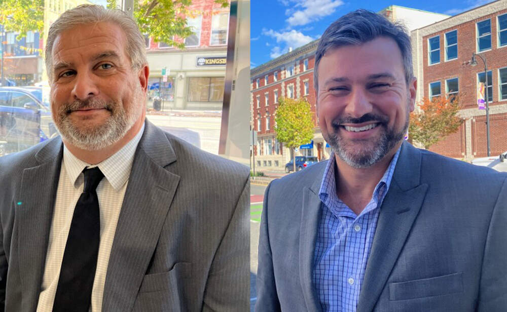 Peter Marchetti (left) and John Krol (right) are vying to become the next mayor of Pittsfield, Massachusettings in the election on Nov. 7, 2023. (Nancy Eve Cohen/NEPM)