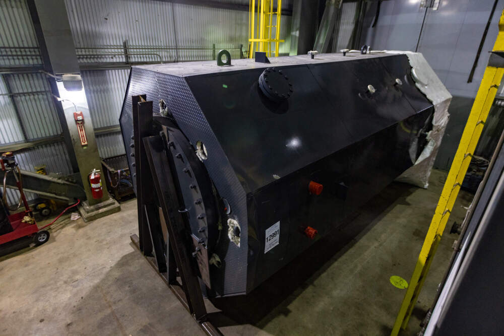 Vicinity Energy's electric boiler waiting to be installed in the Kendall plant in Cambridge. (Jesse Costa/WBUR)