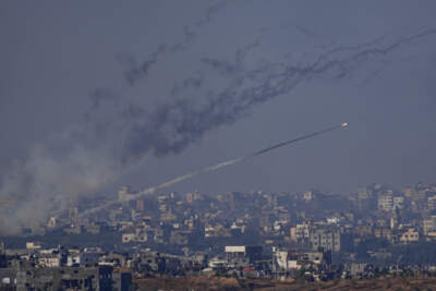 Rockets are fired toward Israel from the Gaza Strip, as seen from southern Israel, Friday, Dec. 1, 2023. (Ariel Schalit/AP)