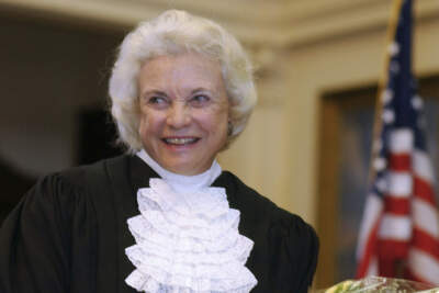U.S. Supreme Court Justice Sandra Day O'Connor is shown before administering the oath of office to members of the Texas Supreme Court, Jan. 6, 2003, in Austin, Texas. O'Connor, who joined the Supreme Court in 1981 as the nation's first female justice, has died at age 93. (Harry Cabluck/AP)
