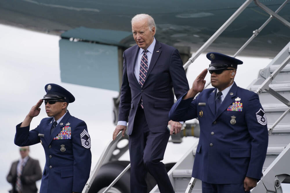 President Joe Biden arrives at Boston Logan International Airport to attend several campaign fundraisers, Tuesday, Dec. 5, 2023, in Boston. (Evan Vucci/AP)