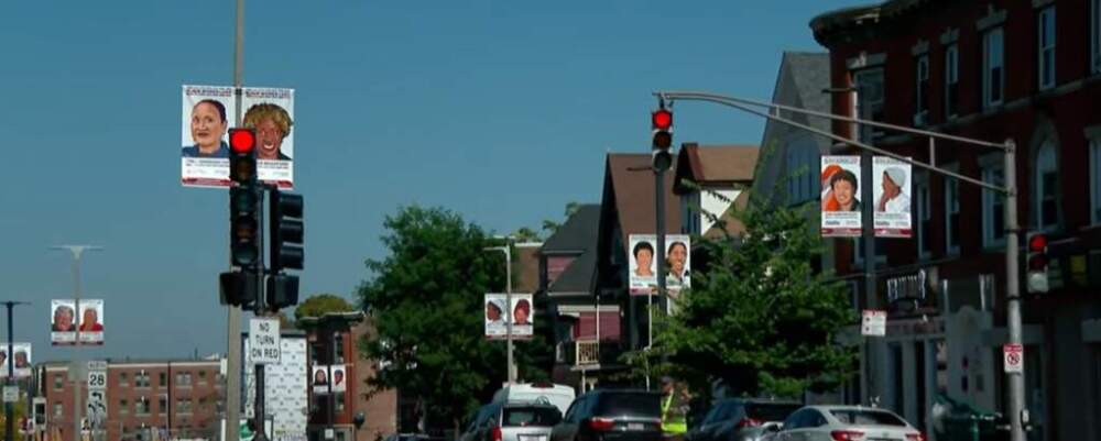 Banners on display in Grove Hall as part of the Black Women Lead project. (Courtesy of Grove Hall Main Streets)