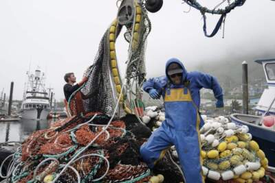 Salmon fisherman stack their nets in Kodiak, Alaska. (Joshua A. Bickel/AP)