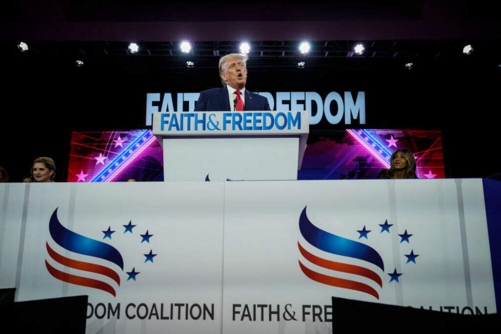 Republican presidential candidate former U.S. President Donald Trump speaks at the Faith and Freedom Road to Majority conference at the Washington Hilton on June 24, 2023 in Washington, DC. Trump spoke on a range of topics to an audience of conservative evangelical Christians. (Photo by Drew Angerer/Getty Images)