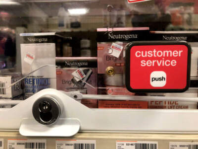 Anti-theft locked merchandise on shelves with customer service button at CVS pharmacy, Queens, New York. (Photo by: Lindsey Nicholson/Universal Images Group via Getty Images)