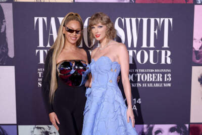 Beyoncé Knowles-Carter and Taylor Swift attend the &quot;Taylor Swift: The Eras Tour&quot; Concert Movie World Premiere at AMC The Grove 14 on October 11, 2023 in Los Angeles, California. (John Shearer/Getty Images for TAS)