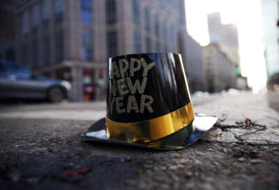 A hat from the previous night's celebration on Boylston Street on New Years Day in Boston, 2016. (Jessica Rinaldi / The Boston Globe via Getty Images)