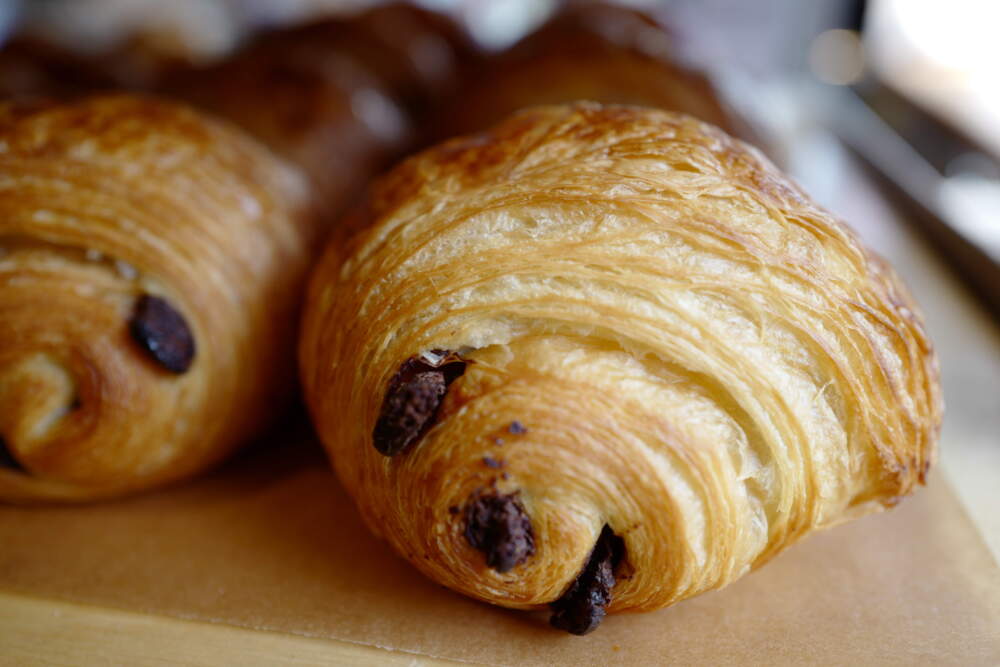 We discover what bakeries the bakers go to in Boston. In this photograph, a Clear Flour chocolate croissant. (Courtesy Clear Flour Bread)