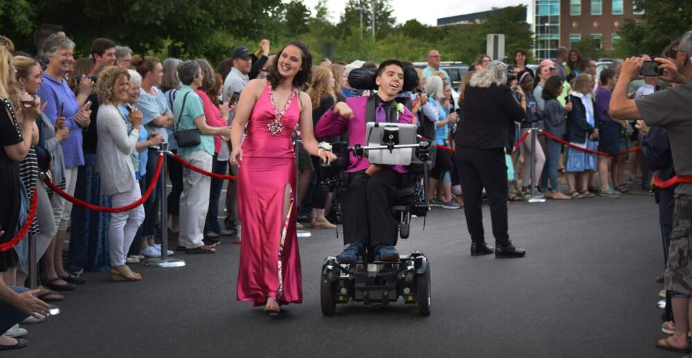 Samuel Habib (right) rolls to the Concord (New Hampshire) High School prom with his date Anita DiBuono in June 2018. (Karen Knowles/LikeRightNow Films)